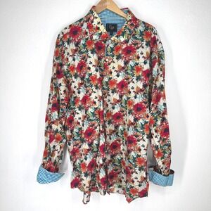Cigar Couture Mens Floral Button Down Shirt 3xl Long Sleeve Flip Contrast Cuff